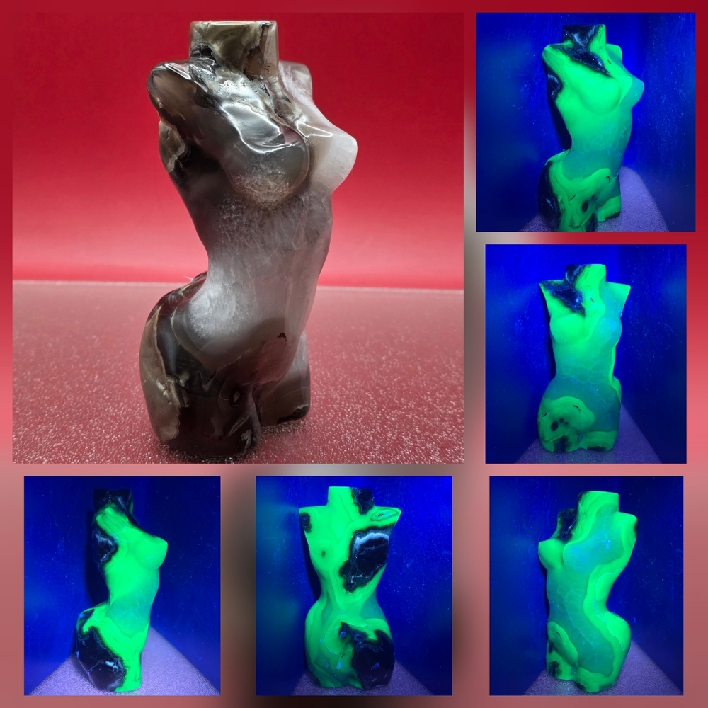 1+LB Natural UV Volcano Agate Hand Carved Curvy Lady Body Crystal Reiki Healing